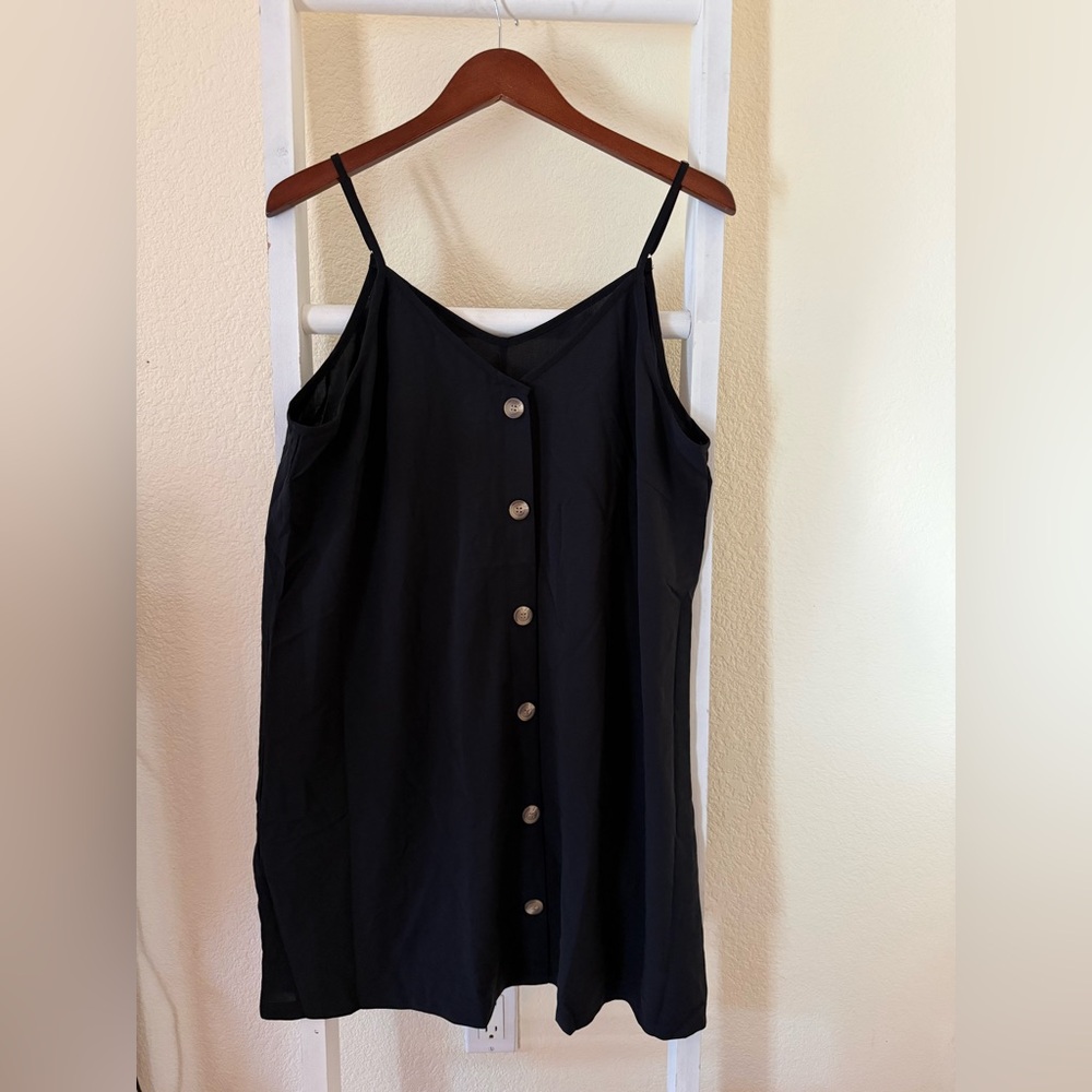 Women's Black Button-Front Spaghetti Dress